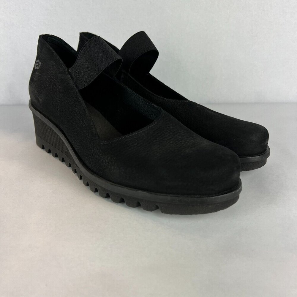 Loints Of Holland Maryjane Shoes Womens 41 9.5 10 Black Wedge Pebbled Leather - Picture 14 of 14